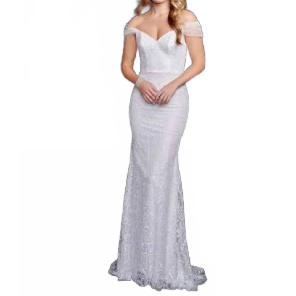 NEW NINA CANACCI off-the-shoulder mermaid wedding dress in ivory/irridescent